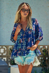 Adia Top - Indigo Floral