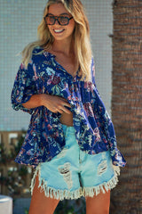 Adia Top - Indigo Floral
