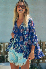Adia Top - Indigo Floral
