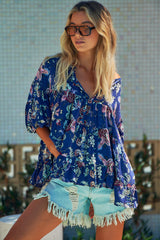 Adia Top - Indigo Floral