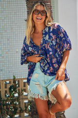 Adia Top - Indigo Floral