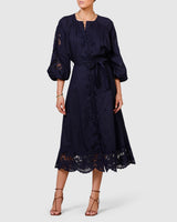Renaissance Embroidery Midi Dress - French Navy