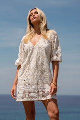 Embroidered Lake Dress -  Golden Palms