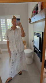 Embroidered Lola Shirt - Golden Palms