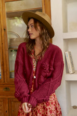 Maroon Cozy Knit Cardigan - Jaase