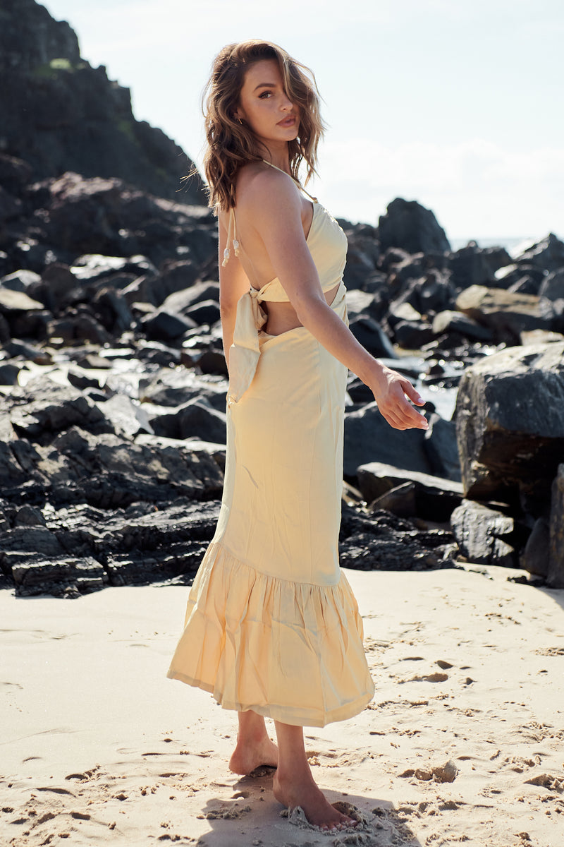 Ethereal Frill Midi Dress- Golden Harvest  ~ MOS the label