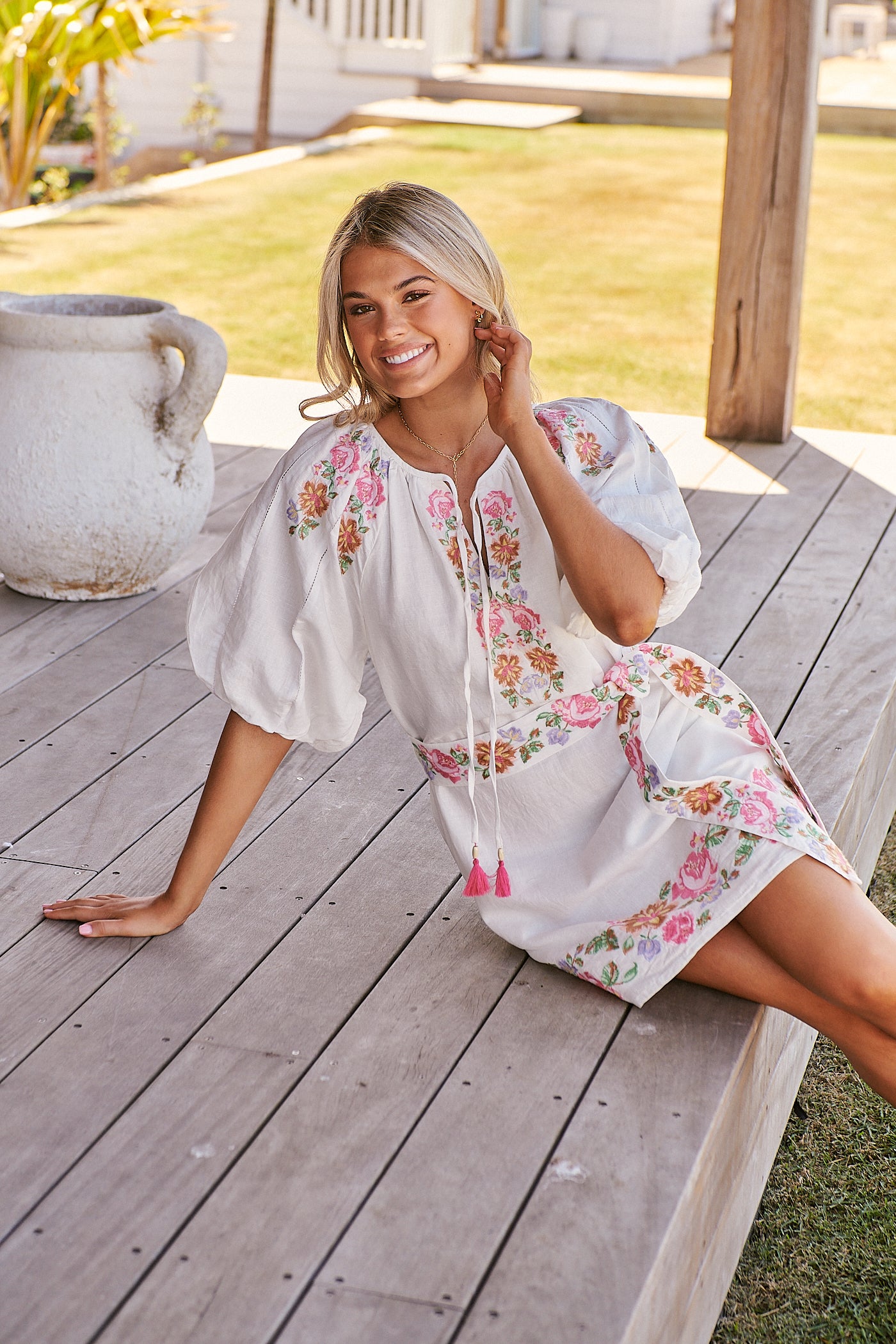 Ophelia Mini Dress Ivory MOS the label Arizonia Rose