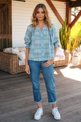 Lucy Swing Plaid Tee- Light Blue ~ Free People