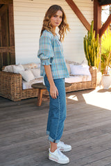 Lucy Swing Plaid Tee- Light Blue ~ Free People