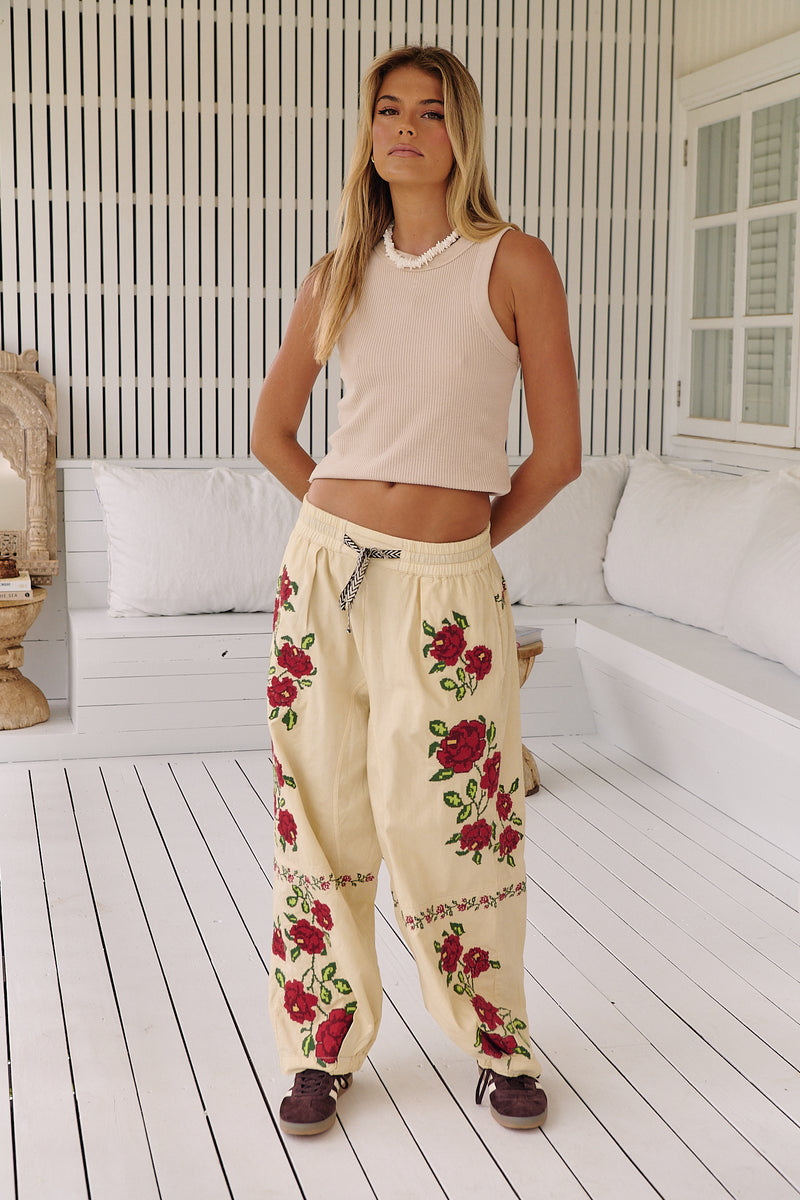 Rosalia Embroidered Pull-On Pants ~ Free People