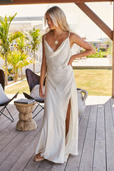 Calista Cowl Neck Ivory Midi Dress ~ Ministry of Style