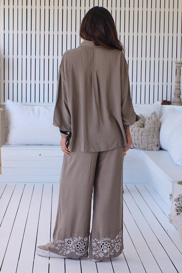 Clementine Shirt - Zephyr Khaki Embroidered