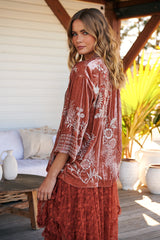 Valentina Cropped Velvet Kimono- Burnt Sienna ~ Johnny Was