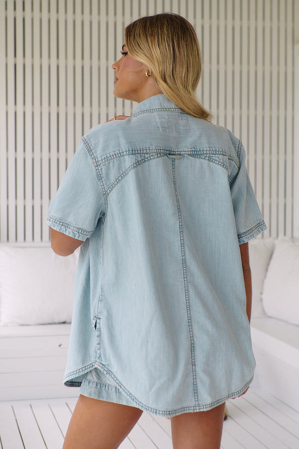 The Short Of It Denim Top -Light Vintage~ Free People