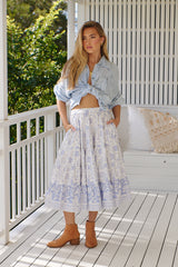 In Full Swing Printed Midi Skirt- Blue Heron ~ Free People