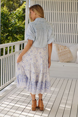 In Full Swing Printed Midi Skirt- Blue Heron ~ Free People