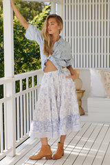 In Full Swing Printed Midi Skirt- Blue Heron ~ Free People