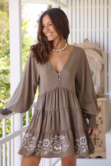 Clarissa Mini Dress - Zephyr Khaki Embroidered