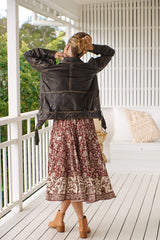 In Full Swing Printed Midi Skirt- Chocolate ~ Free People
