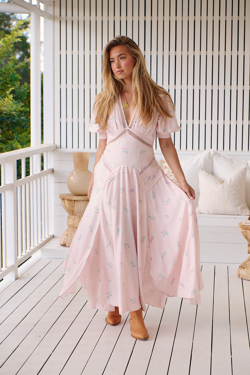 free the roses pink dress Free The Roses Ruffle Sleeve Maxi Dress In Pink