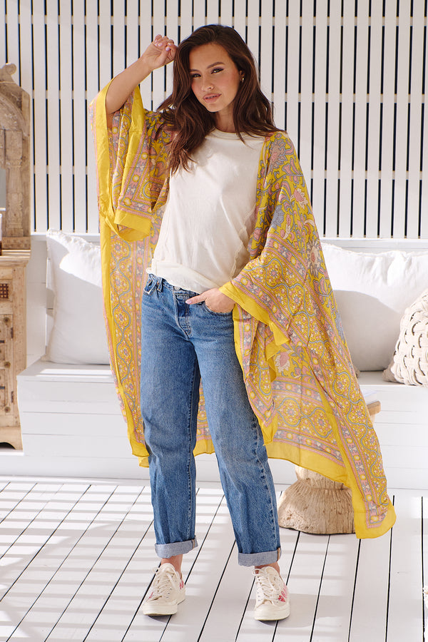 Magic Dance Border Print Kimono- Mellow Yellow ~ Free People