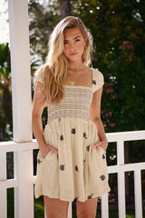Tory Embroidered Mini Dress - Tea- Free People
