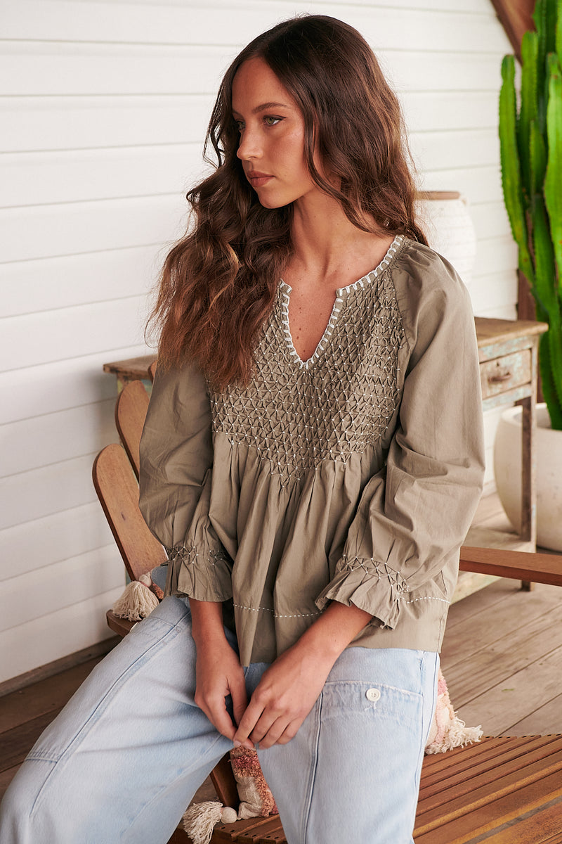 Kaia Blouse -Olive Cargo - Odd Molly