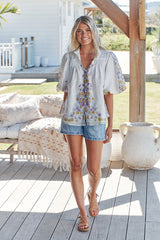 BIRDIE BLOUSE - White Daylilies