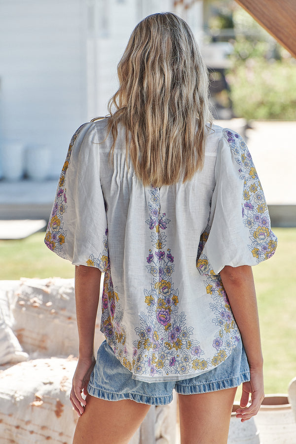 BIRDIE BLOUSE - White Daylilies