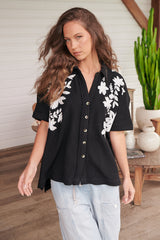 Flowers Embroidered Shirt~ Free People