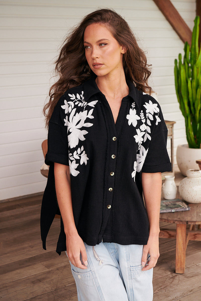 Flowers Embroidered Shirt~ Free People