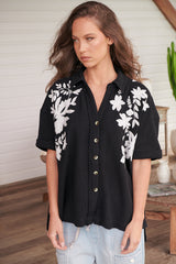 Flowers Embroidered Shirt~ Free People