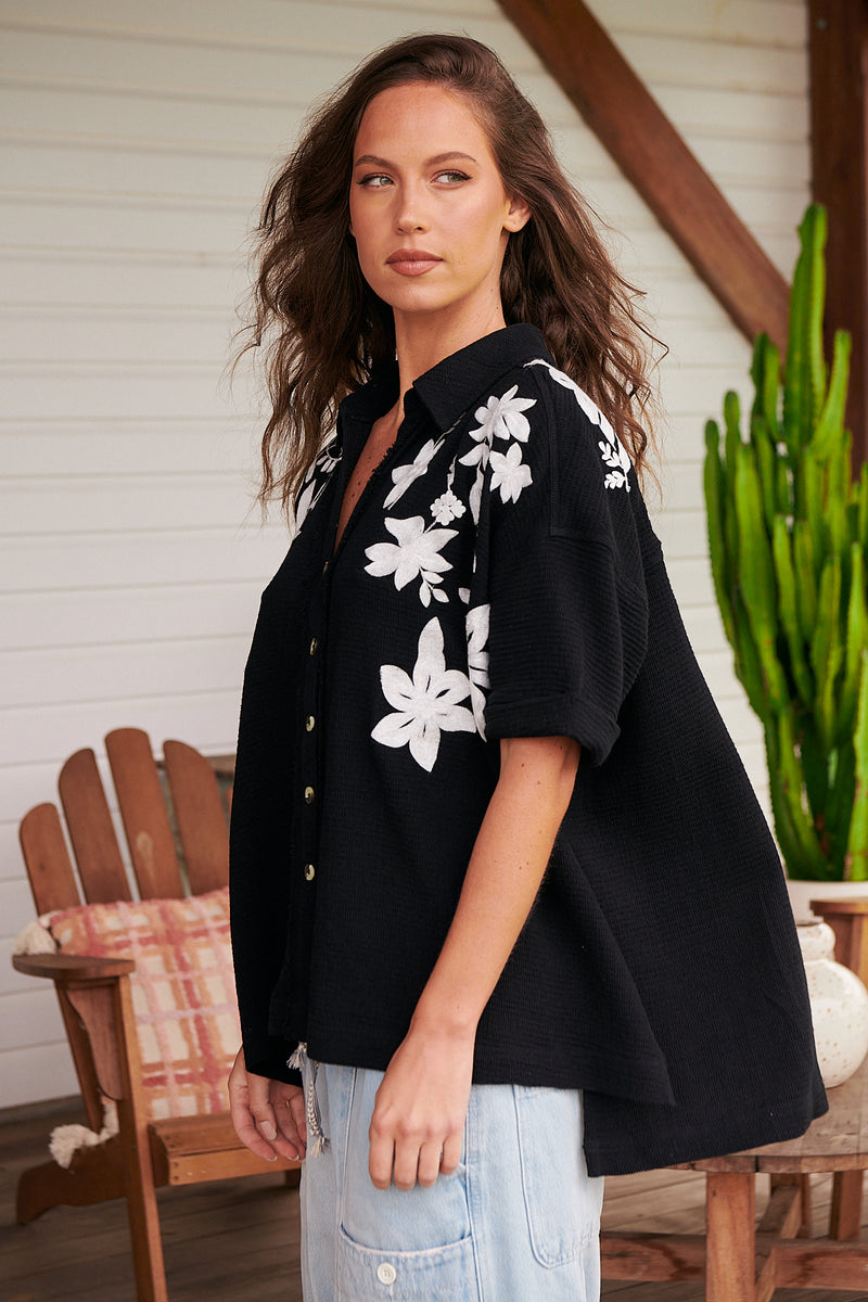 Flowers Embroidered Shirt~ Free People