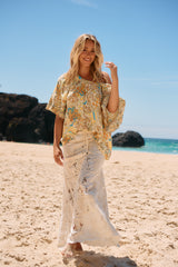 Embroidered Woods Maxi Skirt - Golden Palms