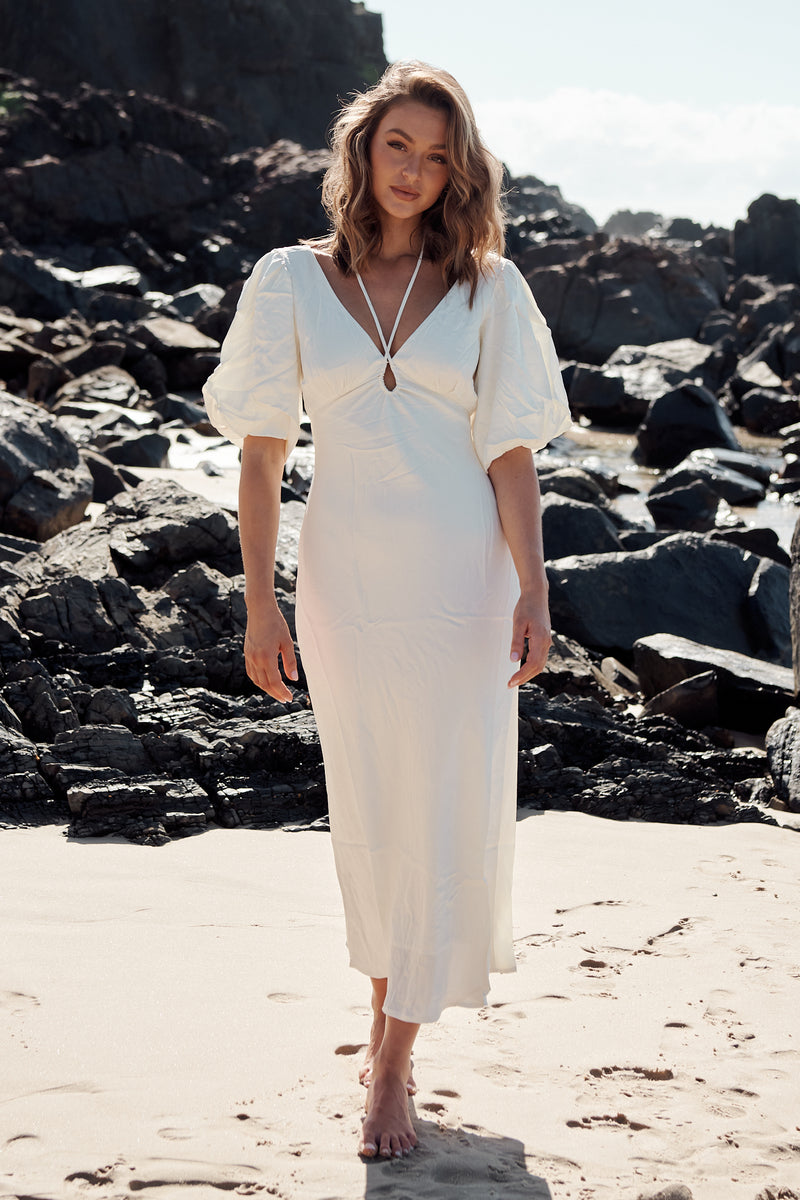 Ethereal Sleeved Midi Dress- Ivory  ~ MOS the label