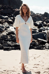 Ethereal Sleeved Midi Dress- Ivory  ~ MOS the label