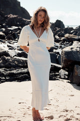 Ethereal Sleeved Midi Dress- Ivory  ~ MOS the label