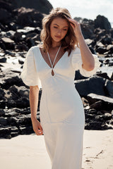 Ethereal Sleeved Midi Dress- Ivory  ~ MOS the label