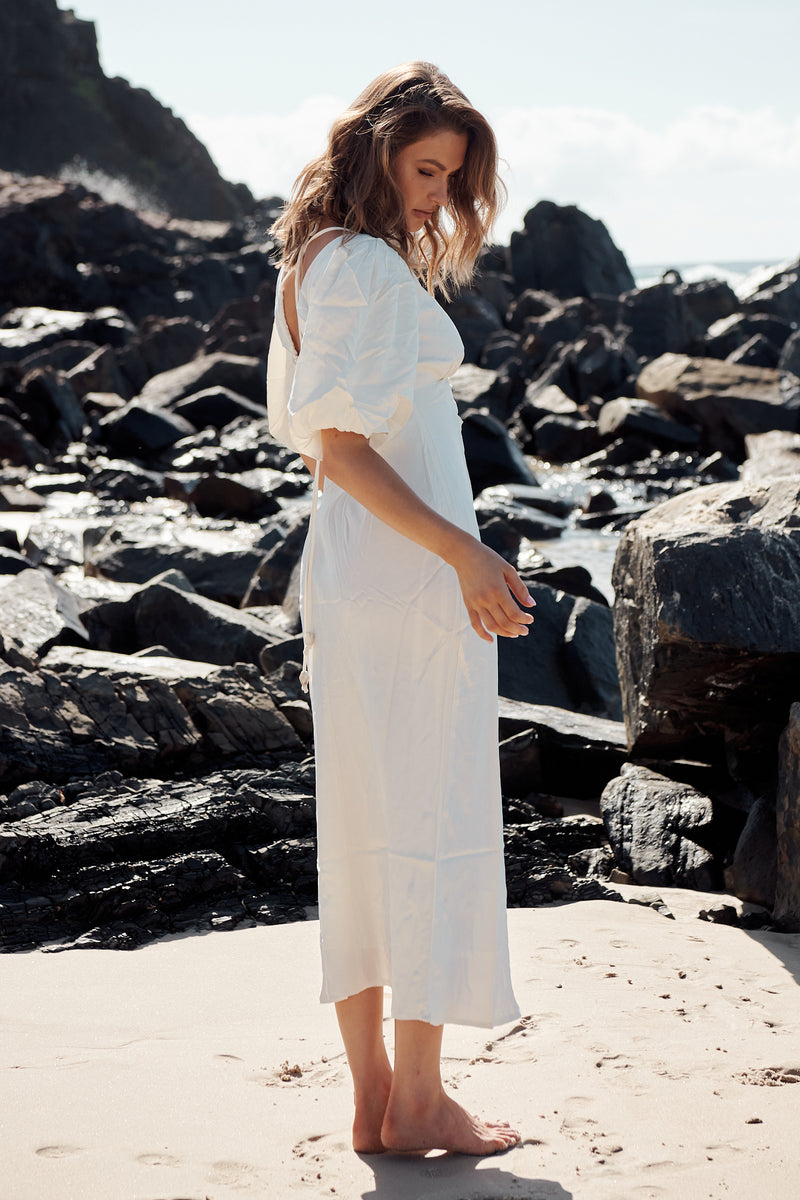 Ethereal Sleeved Midi Dress- Ivory  ~ MOS the label