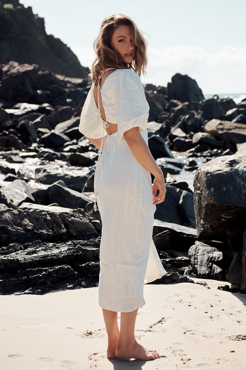 Ethereal Sleeved Midi Dress- Ivory  ~ MOS the label