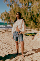 Embroidered Shell Bee Blouse  - Salt