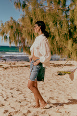 Embroidered Shell Bee Blouse  - Salt