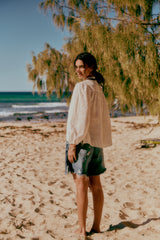 Embroidered Shell Bee Blouse  - Salt