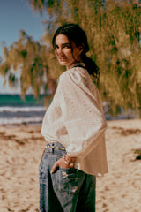 Embroidered Shell Bee Blouse  - Salt