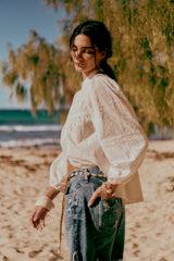 Embroidered Shell Bee Blouse  - Salt