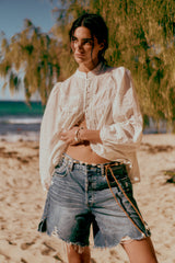 Embroidered Shell Bee Blouse  - Salt