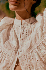Embroidered Shell Bee Blouse  - Salt