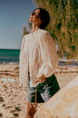 Embroidered Shell Bee Blouse  - Salt
