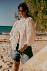 Embroidered Shell Bee Blouse  - Salt
