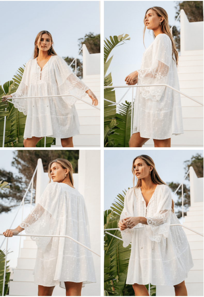 Adela Midi Dress -  White Lace Embroidered